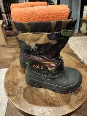 Toddler 6 Boys Polo Black/camo Insulated Tall Snow Boots